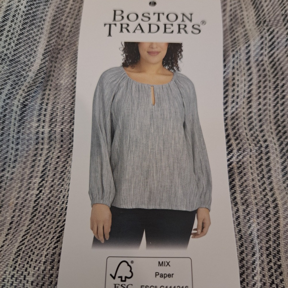 Boston Traders Womens Blouse XXL Black NWT Keyhole Textured 1859-210